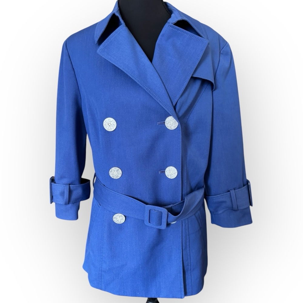 Vintage Sharagano Double Breasted Belted Trench Coat Blazer Jacket Size 8